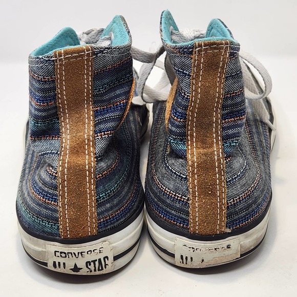 Converse All Star High Top Peacock Acor Striped Sneakers Mens 9 Womens 11 Teal - Picture 7 of 10